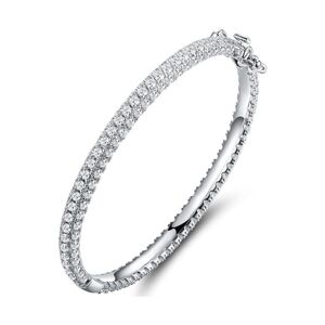 18K White Gold Plated CZ Eternity Bangle Bracelet With Box Clasp